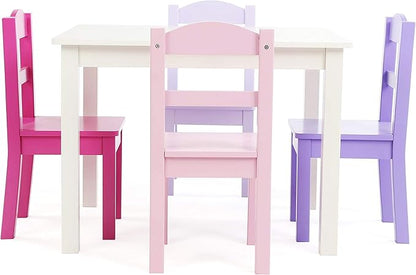 Humble Crew Kids Wooden Table and 4 Chairs Set, White/Pink/Purple/Aqua - Kids Table and Chair Set for Toddlers and Children for Arts, Crafts, and Snack Time - Sturdy, Durable Toddler Activity Table