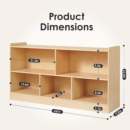 5-Section Wooden Toy Shelf for Kids, Montessori Shelf Storage with Open Shelving & Customizable Layout | Safe, Sturdy Design for Kids Room, Classroom & Playroom