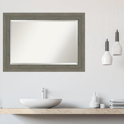Amanti Art Grey Wall Mirror 31x43 Fencepost Grey Rectangle Bathroom Mirror for Wall Decor Living Room, Large Country Rustic Wood Frame, Hangs Horizonally and Vertically, Bathroom Decor, Beveled Edge