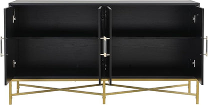 Merax Sideboard Buffet Cabinet with Storage, 4 Door Modern Cupboard w/Cross-Leg Design, Console Table for Kitchen, Dining/Living Room, Black
