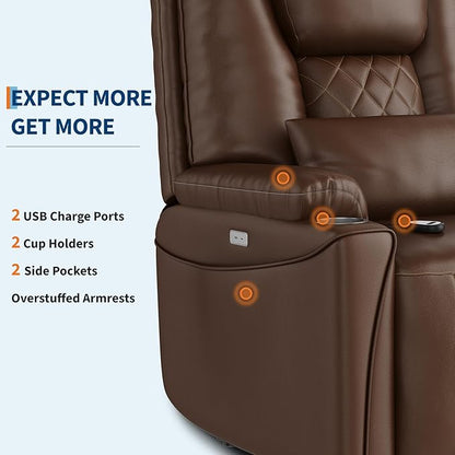 IDEALHOUSE Electric Power Lift Recliner Chair Sofa, Power Lift Chairs for Elderly, 3 Positions, Side Pockets, and Cup Holders, USB Ports, Recliner Chair with Remote for Living Room, Brown