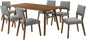 Armen Living Channell Mid Century Modern 7 Piece Walnut Wood Dining Table Set with Charcoal Fabric