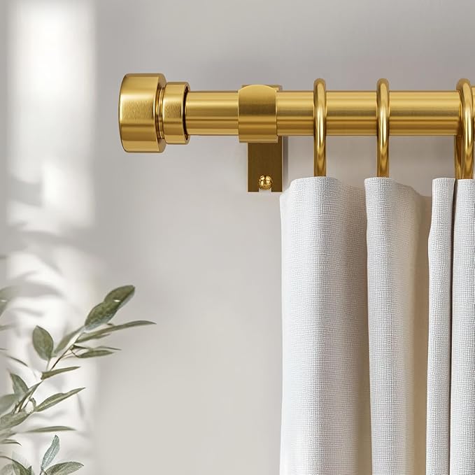 2 Pack Modern Gold Curtain Rods for Windows 66 to 120 Inches Adjustable Heavy Duty 1" Diameter Brass Window Curtain Rod with Solid Metal Finials for Outdoor Farmhouse Bedroom Kitchen Living Room