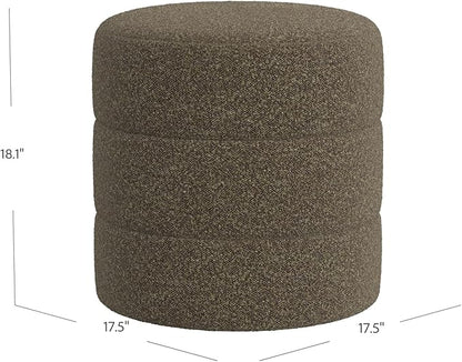 HomePop Upholstered Round Ottoman (No Lid, Seat Only) Home Décor | Round Pouf Foot Rest – Dark Brown Boucle