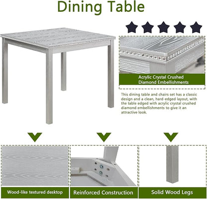 Ball & Cast 5 Piece Dining Table Set,Kitchen Table Set for 4 W/ 34.5" Square Wooden Dining Table,Living Room Furniture W/ 4 Upholstered Chairs,for Dining Room,Kitchen,Restaurant,Silver Gray