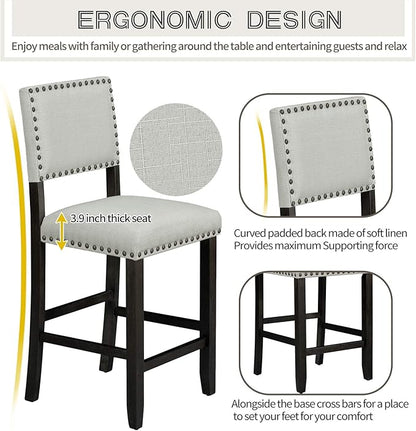 5 Pieces Dining Table Set,Wooden Living Room Furniture with 52" Rectangle Kitchen Desk,4 Upholstered Chairs W/Curved Backrests,for Restaurant,Home Bistro,Espresso and Beige