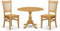 East West Furniture DMVA3-OAK-W 3 Piece Dinette Set for Small Spaces Contains a Round Dining Table with Dropleaf and 2 Dining Room Chairs, 42x42 Inch, Oak