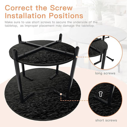 Coffee Table, 2 Tier Coffee Tables for Living Room, Round Coffee Table with Storage, Floor Table for Bedroom, Home Office, Black (27.6" D x 17.7" H)
