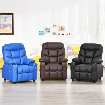 Costzon Kids Recliner Chair with Cup Holder, Adjustable Leather Lounge Chair w/Footrest & Side Pockets for Children Boys Girls Room, Ergonomic Toddler Furniture Sofa, Kids Recliner (Brown)