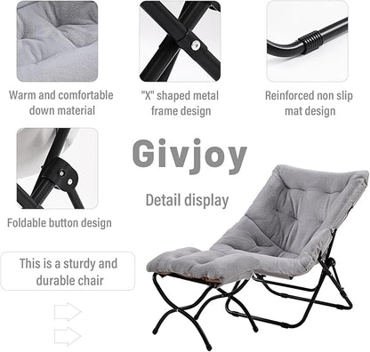 Comfy Folded Chair with Ottoman, Oversized Folding Faux Fur Chair Soft Furry Lounge Lazy Chair with Metal Frame Moon Chair Accent Chair for Bedroom, Living Room, Dorm Rooms