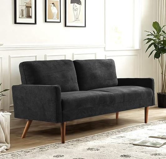 Kent Velvet Sofa, European Style with Sleek Design, Modern & Vintage Flair, Upholstered 3 Seater Couch, Chic Living Room Furniture Seating for Home, Apartment or Office, Black