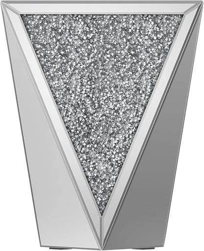 ENENE 19.7" Mirrored End Table Crystal Diamond Setting Coffee Table Silver Glass Side Table Pedestal Stand for Hallway, Living Room, Corner, Bedroom, Sofa