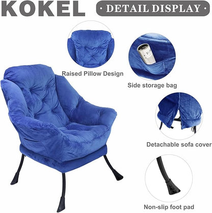 Kokel Lazy Chair with Folding Ottoman,Living Room Chairs (Blue-1248)