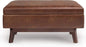 SIMPLIHOME Owen 36 inch Wide Mid Century Modern Rectangle Small Rectangular Storage Ottoman in Distressed Saddle Brown Vegan Faux Leather, Assembled, for the Living Room, Entryway and Family Room