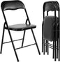 HealSmart 2 Pcs Folding Chairs with Leather Padded Cushion Seats, Back & Sturdy Metal Frame, Stackable, Portable, Commercial Event Seat, Indoor Outdoor for Parties, Home Event, Office, Black