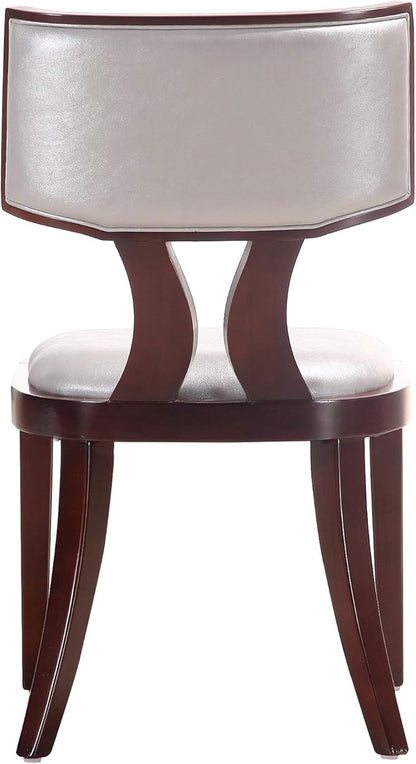 Manhattan Comfort Pulitzer Faux Leather Dining Chairs Set of 2, Solid Beech Wood with Walnut Finish, Iconic Greek Design, Fully Assembled Accent Kitchen Furniture, Silver