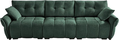 Modern Chenille Fabric 3-Seat Sofa w/ 2 Pillows, Premium Upholstery Living Room Couch with Tufted Backrest & Comfortable Armrests and High-Resilience Memory Foam Cushions,Green