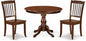 East West Furniture HBDA3-MAH-W 3 Piece Modern Dining Table Set Contains a Round Wooden Table with Pedestal and 2 Dining Chairs, 42x42 Inch, Mahogany
