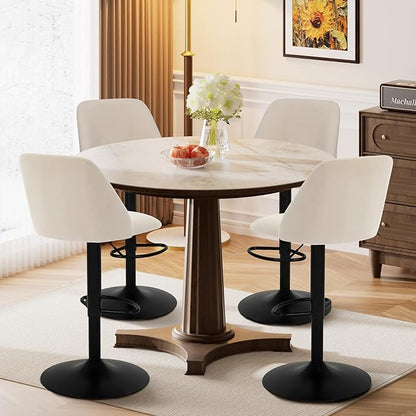 COLAMY Bar Stools Set of 2, Modern Swivel Bar Chairs, Adjustable Upholstered Barstools Counter Height with Full Backrest for Bar, Dining Room, Kitchen Island, Beige