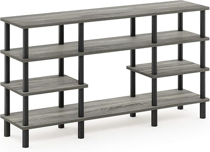 Furinno Turn-N-Tube 4-Tier Multipurpose Wide Shelf TV Stand, French Oak Grey/Black