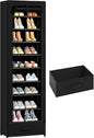 Shoes Rack 10 Tier Tall Shoe Rack Narrow Shoe Rack with Storage Box,Fabric Covered Metal Shoe Rack Organizer for Closets