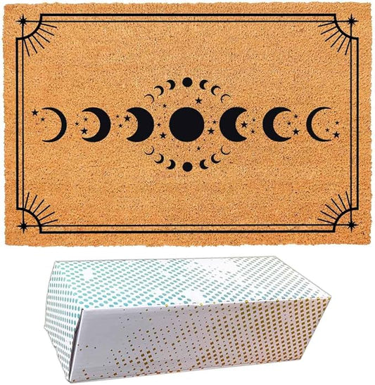Funny Coir Doormat with Moon Phases - Front Door Mat, Entryway Welcome Mat, 23.7 x 15.7 inch