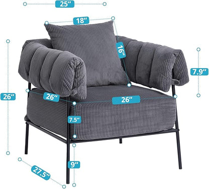 HollyHOME Modern Velvet Accent Chair, Upholstered Comfy Reading Chair, Fabric Large Lazy Arm Chair with Soft Cushion, Metal Frame Lounge Sofa Chair for Living Room, Bedroom, Balcony,Dark Grey