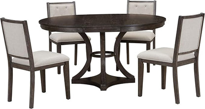 Merax 5-Piece Extendable Round Dining Table Set 42"-58" Retro Functional Table and 4 Upholstered Chairs for Dining Room and Living Room (Espresso)