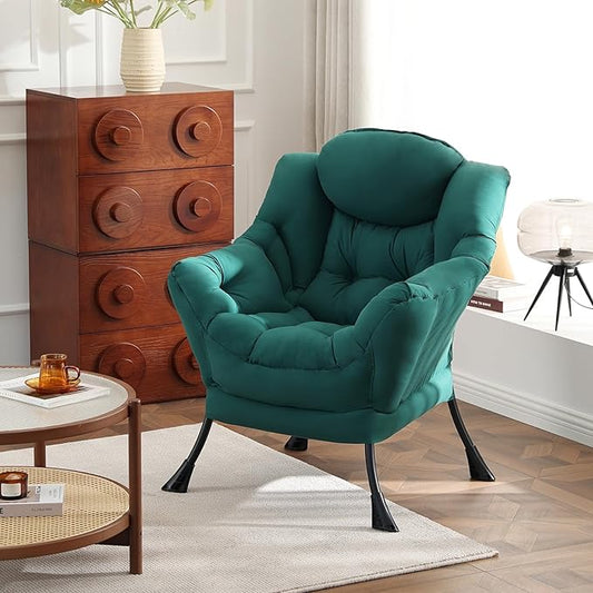 Lazy Chair, Reading Armchair, Large Modern Lounge Accent Chair, Leisure Sofa Chair for Living Room, Bedroom, Dorm Room (Dark Green)