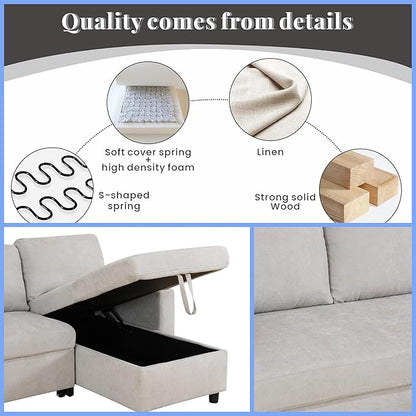 Sofa Bed Pull Out Couch, Convertible L Shaped Sleeper Sofa with Storage Chaise, Modern Lounge Small Sectional Couches for Living Room Small Spaces, Grey