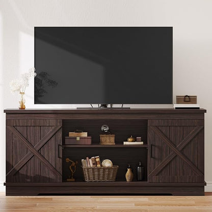 DWVO Farmhouse TV Stands for Living Room, Entertainment Center with Storage, TV Stand for 65 Inch TV with Double Barn Doors & Storage Cabinets, Rustic TV Cabinet Media Console, Espresso