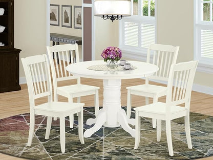 East West Furniture SHDA5-LWH-W 5 Piece Dining Room Table Set Includes a Round Kitchen Table with Pedestal and 4 Dining Chairs, 42x42 Inch, Linen White