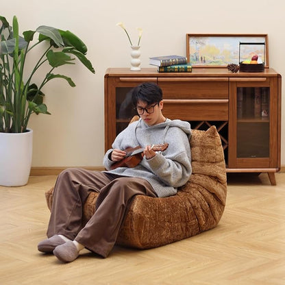 N&V Fireside Chair, Mid Century Armless Floor Sofa, Soft Premium Chenille Floor Lounge Chair, Foam Sofa Accent Chair for Living Room Bedroom and Office (Brown, Single)