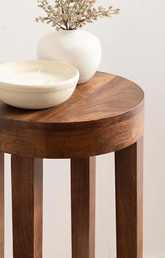 Kate and Laurel Talcott Modern Round Wood Side Table, 12 x 12 x 28, Walnut Brown, Transitional Decorative Two-Tier End Table for Use as a Bedroom Nightstand or Living Room Plant Stand
