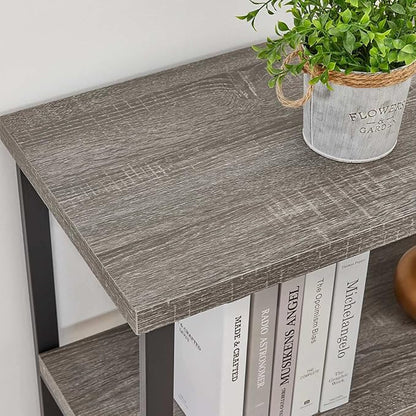 BON AUGURE 55 Inch Console Tables for Entryway, Industrial Sofa Tables for Living Room, 3 Tier Behind Couch Table, Foyer Table for Entry Way (Dark Grey Oak)
