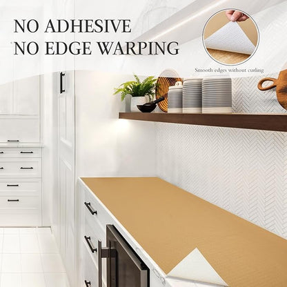 Beautysaid Shelf and Drawer Liner for Kitchen Cabinet, Non Adhesive Non Slip Shelf Paper Waterproof Washable Thickened for Dresser Pantry Shelve Bathroom Protector Liner(Beige,12 in x 30 FT)