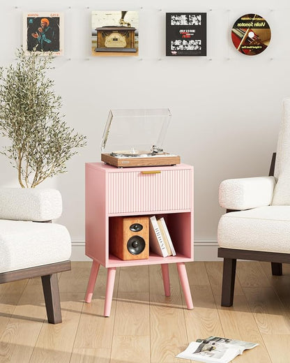 Nightstand, Small Side Table, Bedside Table with Drawer, Modern Night Stand, End Table for Bedroom, Living Room (Pink Stripe)