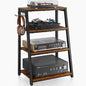4-Tier AV Media Stand with 2 Hooks,Heavy Duty Stereo Cabinet Furniture-Large Stereo Rack and Game Console Stand,Wooden Record Player Stand,Audio Stand Perfect for DVD Players/Game Console/TV Box/Xbox
