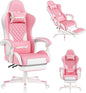 Gaming Chair,Ergonomic Computer Chairs for Adults with Footrest, PU Leather Office Chair with Adjustable Lumbar Support & Pocket Spring Cushion - Heavy Duty 400lb Capacity Gamer Chair (Pink)