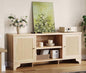 GarveeHome Rattan TV Stand for Living Room, Boho Entertainment Center for 55, 65, 70 Inch TV, Wooden Console Cabinet with Storage and Shelf, Natural Oak