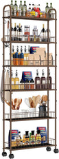 6-Tier Slim Storage Cart with Wheels, 6in Narrow Rolling Shelf,Sturdy Slim Storage Ideal for Kitchen, Bathroom, and Laundry Room,Champagne Gold