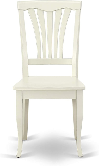 East West Furniture HLAV5-LWH-W 5 Piece Kitchen Table Set for 4 Includes a Round Dining Room Table with Pedestal and 4 Solid Wood Seat Chairs, 42x42 Inch, Linen White