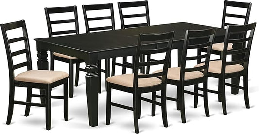 East West Furniture LGPF9-BLK-C 9 Piece Dining Set Includes a Rectangle Dining Table with Butterfly Leaf and 8 Linen Fabric Kitchen Room Chairs, 42x84 Inch, Black
