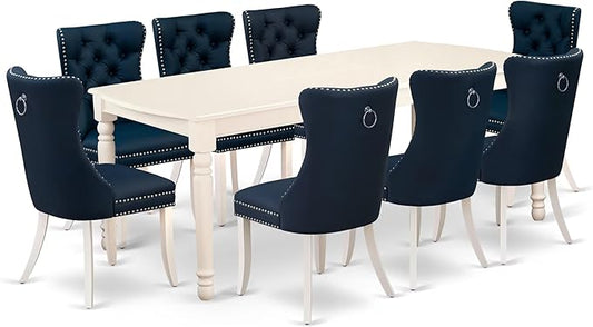 East West Furniture DODA9-LWH-29 9 Piece Dining Set Consists of a Rectangle Kitchen Table with Butterfly Leaf and 8 Polyester Fabric Upholstered Chairs, 42x78 Inch, linen white