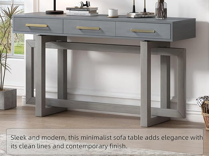 57” Entryway Console Sofa Table with Storage Drawers, Long Narrow Behind Couch Furniture for Living Room, Entrance, Hallway, Front Door, Antique Gray