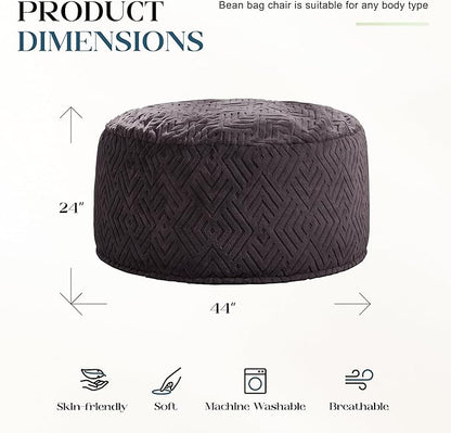 Hobestluk Bean Bag Chairs Adults Beanbag Chair with Filler Large Bean Bags with Fluffy Embossed Cover, Giant Bean Bag Chairs for Adults (Dark Grey, 4FT - 44” x 44” x 24”)