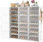 Portable Shoe Rack Organizer with Door, 48 Pairs Storage Cabinet Easy Assembly, Plastic Adjustable Stackable Detachable Free Standing DIY Expandable 8 Tier White, (NNF-XJ-012)