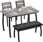 4 Piece Farmhouse Dining Table Set for 4, Space Saving Rustic Kitchen Table with 2 Padded Chairs & Bench, Small Breakfast Nook Furniture Set for Dining Rooms, Apartments, Grey
