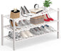 Haddockway Long 3 Tier Bamboo Shoe Rack Storage Organizer, Multifunctional Free Standing Stackable Shoe Shelf with Grid Panel for Closet,Hallway,Entryway,Small Space 34.2"x11"x20"(White, 3-Tier(Long))