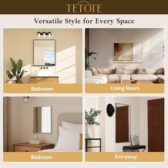 TETOTE Matte Black Beveled Framed Bathroom Mirror 60" x 36" Large Black Rectangle Metal Vanity Wall Mirror for Bathroom Sink, Modern Farmhouse, Tempered Glass, Shatterproof, Stronger Frame